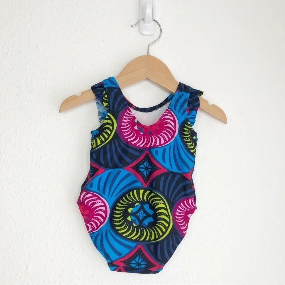 NWT Tea Collection swimsuit Positano blue & pink‎ print one piece 6-12 months